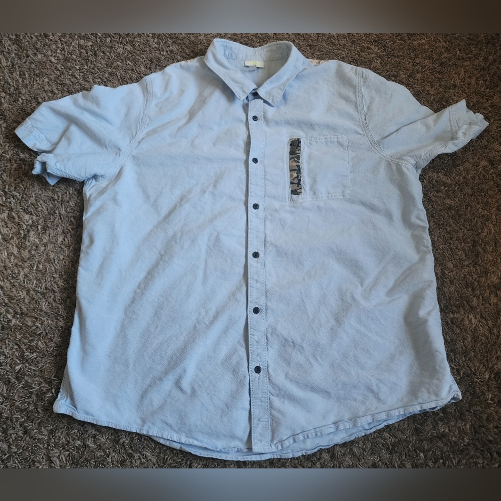 Adidas Neo Blue Camo Cotton Short Sleeve Button Up Shirt Men's 2XL